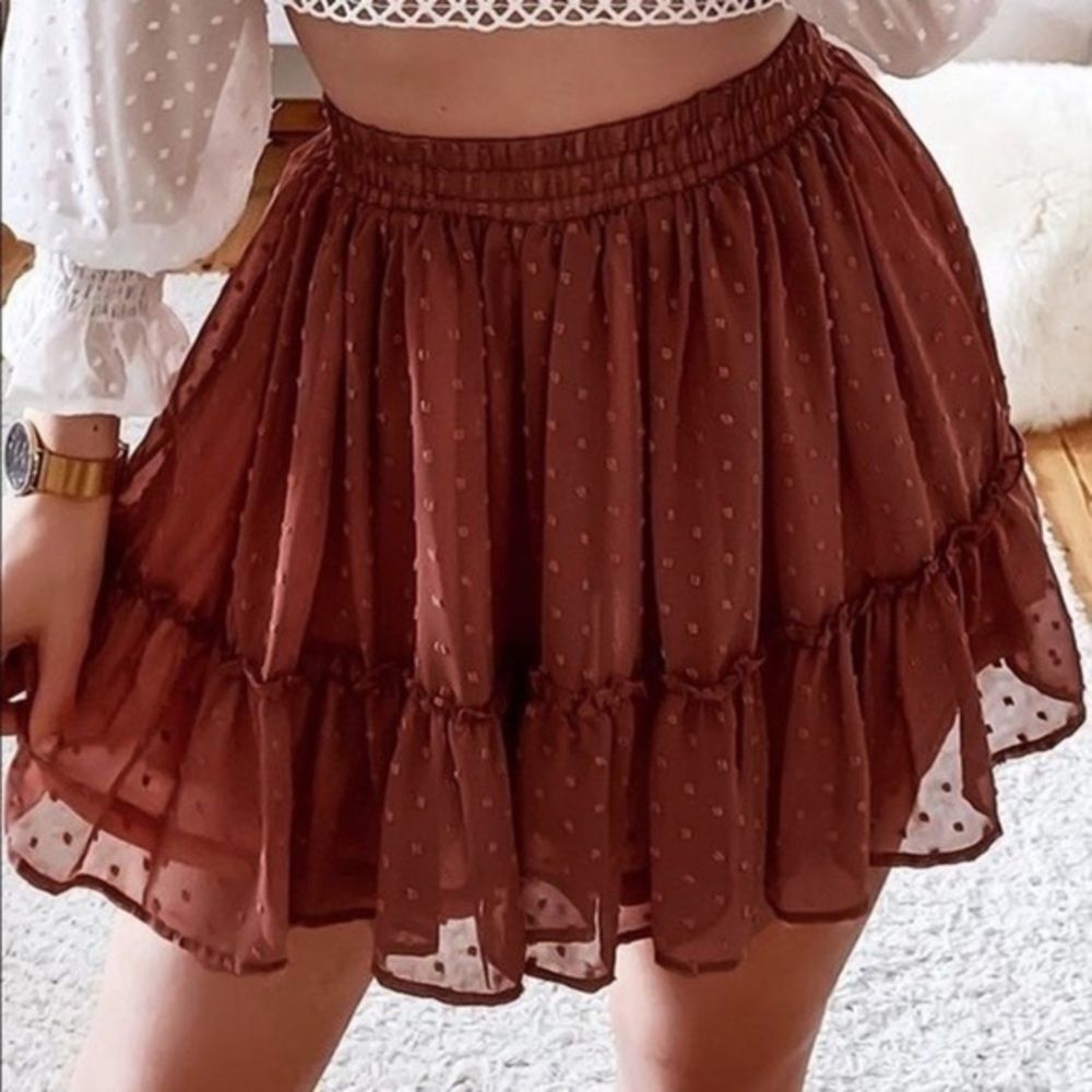 Swiss Dot Ruffle Rust Boho Chiffon TuTu Mini Skirt